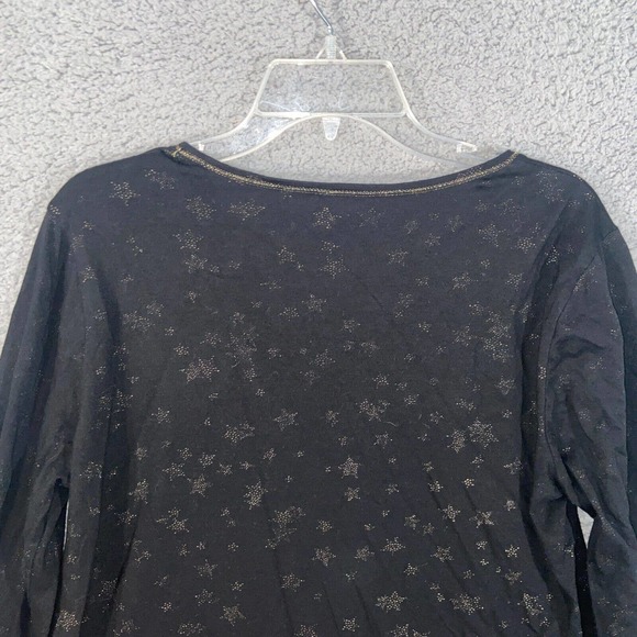 Chico's Zenergy Top Womens 2 Black Star All Over Scoop Neck Long Sleeve Casual - Picture 7 of 12